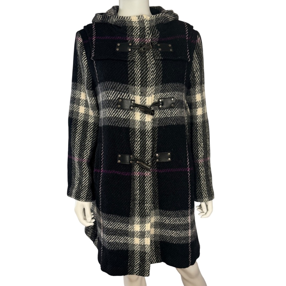 Burberry Plaid Wool Duffle Coat Hooded Toggle‎ Old Money Quite Luxury Size 14